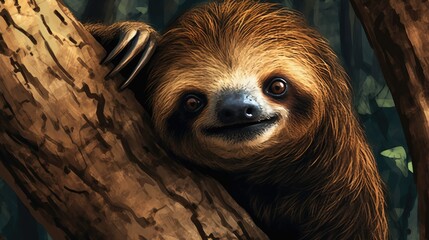Fototapeta premium Nature's unhurried observer, the sloth savors every moment