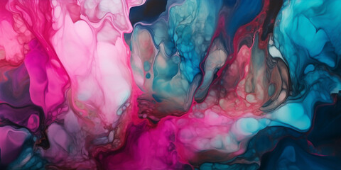 Abstract pink and blue alcohol ink art background. Generative AI illustration