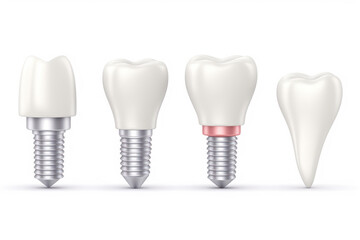 Isolated set of white teeth and dental implant. AI