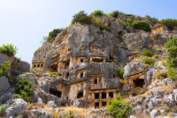 Lycian rock tombs in Myra ancient city of Antalya in Turkey