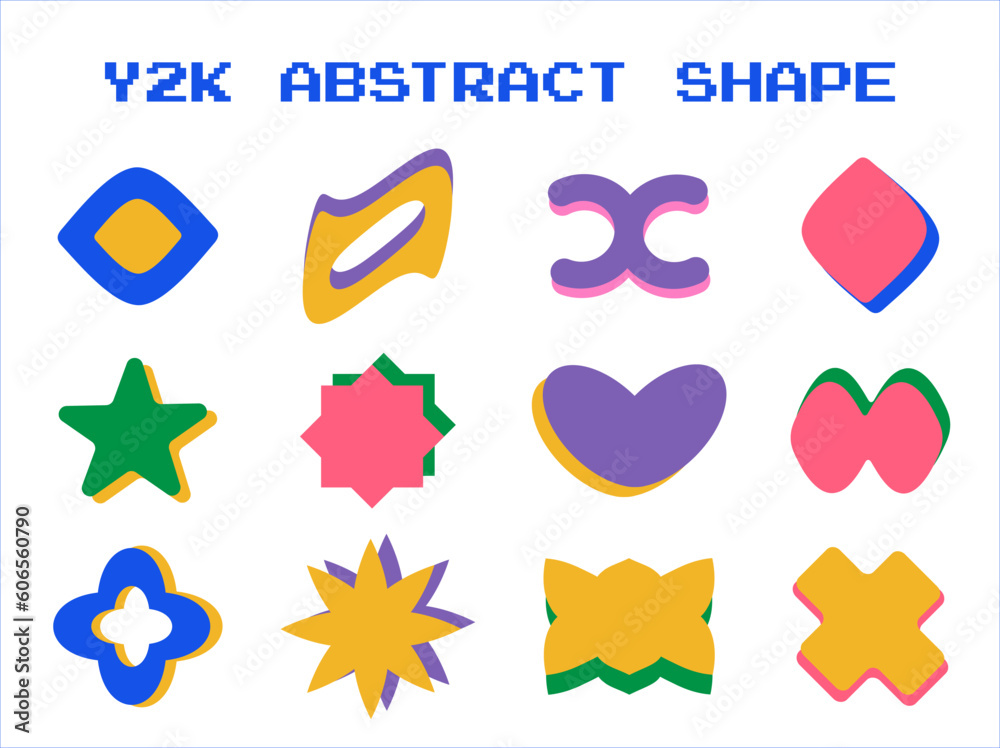Aufkleber set of aesthetic y2k geometric shapes. simple trendy colorful geometric shapes. retro design element