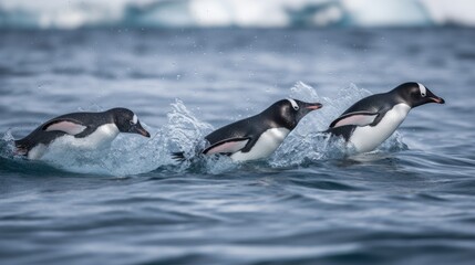 Fototapeta premium penguins running on water