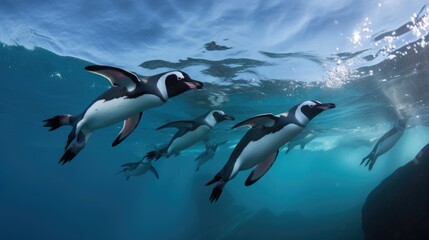 Obraz na płótnie Canvas penguins swimming