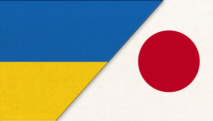 Flags of Ukraine and Japan. diplomatic relations between two countries
