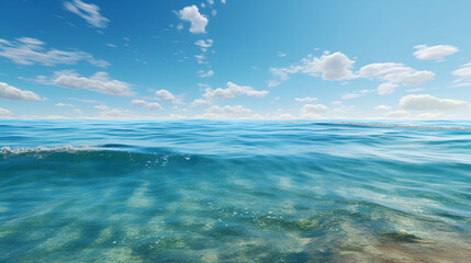Fototapeta na wymiar Gentle waves wash over shallow water near a beach, Generative AI