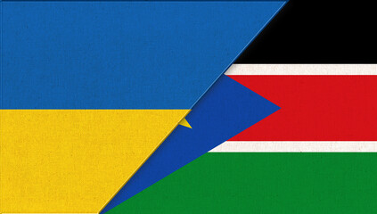 Flag of Ukraine and South Sudan - 3D illustration. Ukrainian and Sudanese signs