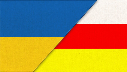 Flags of Ukraine and South Ossetia. diplomatic relations. Political concept