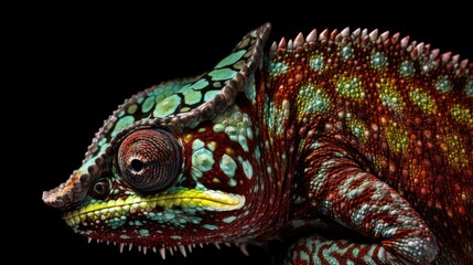 Through a close-up lens, the chameleon's unique body shape and texture are magnified