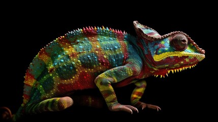 Obraz premium The close-up reveals the mesmerizing colors and intricate patterns of the chameleon's skin