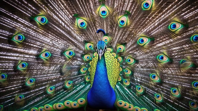 The peacock's resplendent plumage dazzles with vibrant hues