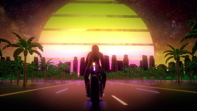 Synthwave Moto Rider in the City - Loop Retrowave Background V2