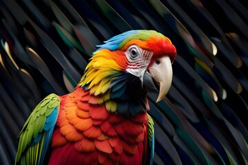 Fototapeta premium Colorful parrot isolated on black background Generative AI