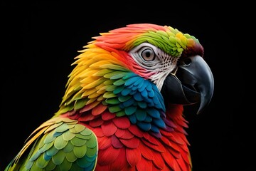Colorful parrot isolated on black background Generative AI
