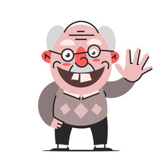 Funny illustration of old man cartoon character. Isolated illustration.