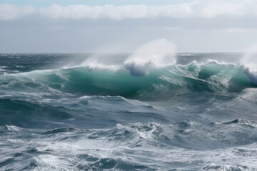 Obraz premium Waves Breaking and Spraying at High Seas and Strong Winds, generative ai 