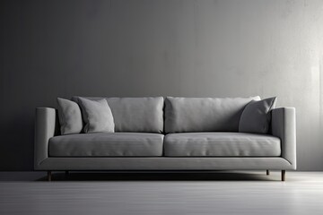 Contemporary sofa against a gray infinity background. Background is void. streamlined idea with a front perspective. Generative AI