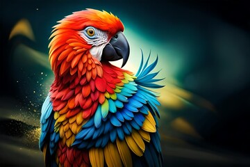 Colorful parrot isolated on black background Generative AI