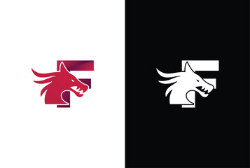 Modern dragon and letter F logo design. Dragon head and F letter vector icon design Template.