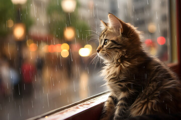cat in rainy day generate AI