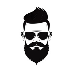 Logo with a hipster man with a beard and glasses.
