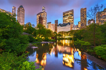Central Park at Twilight illuminated, in Spring..New York City, NY, United States of America