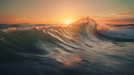 Fototapeta na wymiar Sunset View of a Wave crushing into the Sea