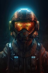 A fighter pilot is portrayed wearing a helmet in digital art. (Generative AI)