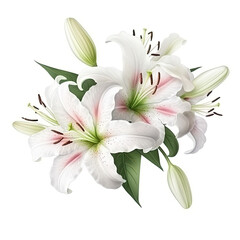 Naklejka na ściany i meble White blooming lilies lily on white background