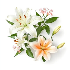 Fototapeta na wymiar White blooming lilies lily on white background