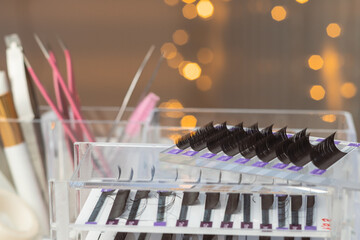 close up of equipment for eyelash extensions in beauty salon