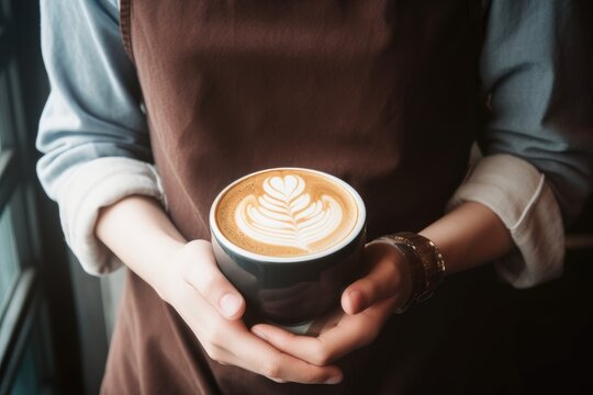 Barista holding a cup of coffee