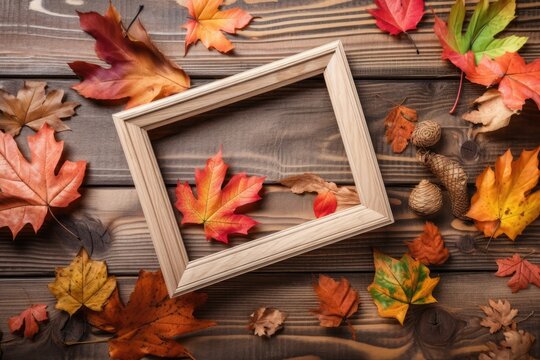 composition for autumn. Autumn themed picture frame. top perspective, copy space, and a flat lay. Generative AI