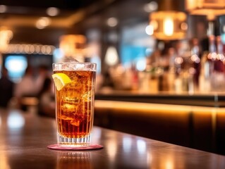 Long Island iced tea Cocktail on a bar counter (generative AI)