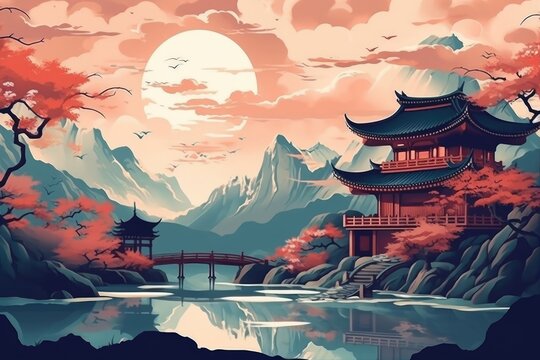 'Chinese-style painted mountains.' (Generative AI)