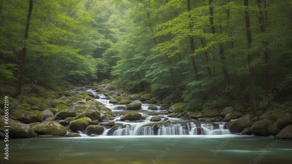 Wall mural A Picture Of A Remarkable View Of A Stream In A Forest AI Generative