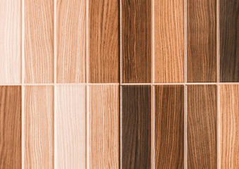 Mosaic texture, example of different color options for wood close-up, abstract tile background