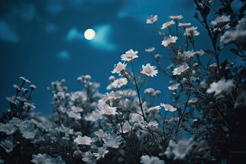 the moon and flowers in the night sky Generative Ai