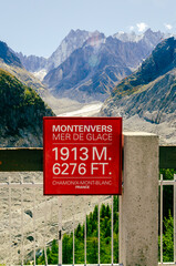 View on the sea of ice from the Montenvers station in Chamonix valley