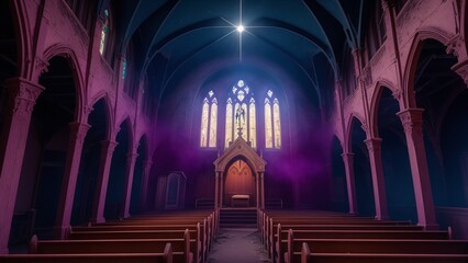 A Picture Of A Beautifully Symmetrical Church With A Purple Light AI Generative