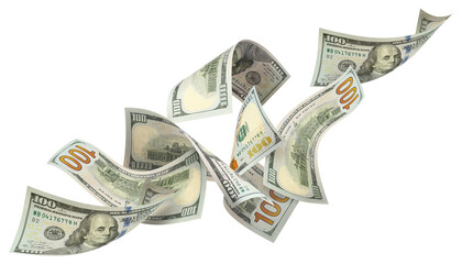 Flying 100 American dollars banknotes, cut out © Yeti Studio