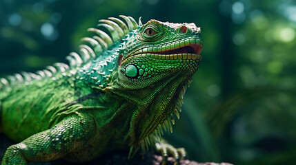 Obraz premium brightly coloured Lizard close up macro, animal portrait , Created using generative AI tools.
