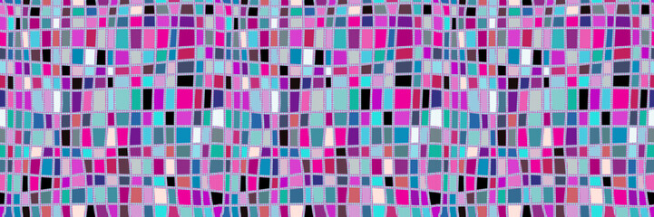 Retro blue and pink mosaic. Background with a pattern of multi-colored shapes, details.