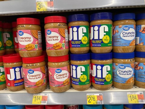 Walmart supercenter store various peanut butter jars and prices Jif Great Value