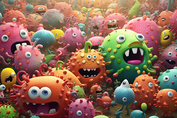 Fototapeta na wymiar Cartoon bacteria under the microscope
