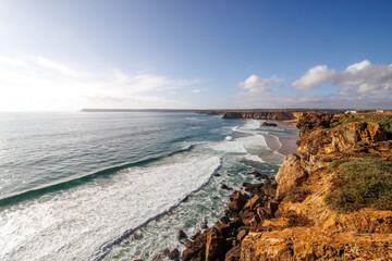 Rocky coastline in Sagres, Algarve. Coastal view in Algarve, Portugal. 