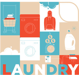 Hand drawn doodle Laundry set Vector illustration washing icons isolated on the white background. Laundry concept elements. Branding technology concept for Header banner, flyer, card, brochure.