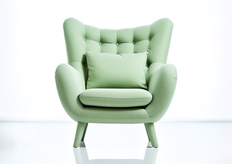 Isolated green armchair. Vintage velvet chair. Insulated furniture. Green armchair on a white background. Generative ai