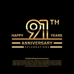 91 year anniversary logo design with double line concept, logo vector template