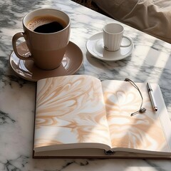 an open notebook next to a coffee and a laptop Generative Ai