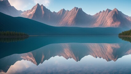 A Composition Of A Uniquely Textured Mountain Range Reflected In A Lake
